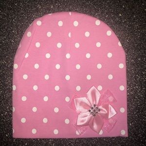 Baby girl hat cap bow tie dot cotton pink 1-3 y